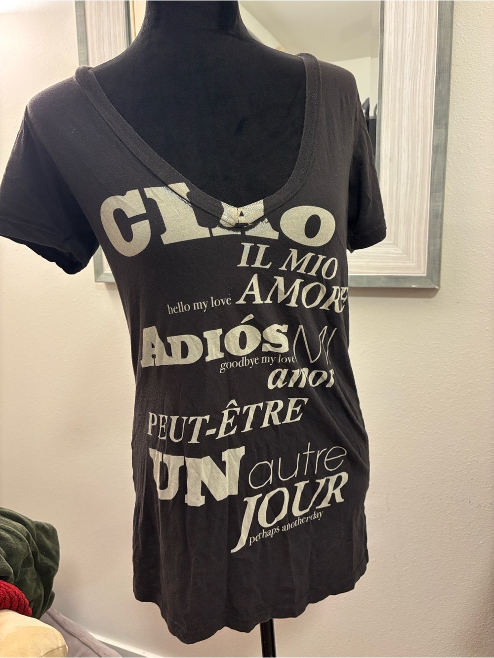 Heritage 1981 Black Graphic V-Neck Tee with White Text
